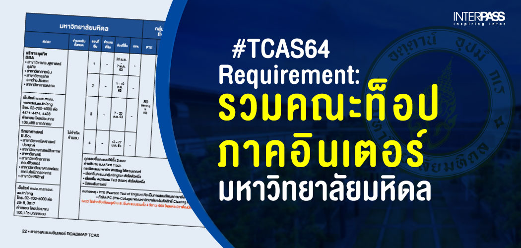TCAS64 Requirement มหาวิทยาลัยมหิดล รวมคณะท็อปภาคอินเตอร์